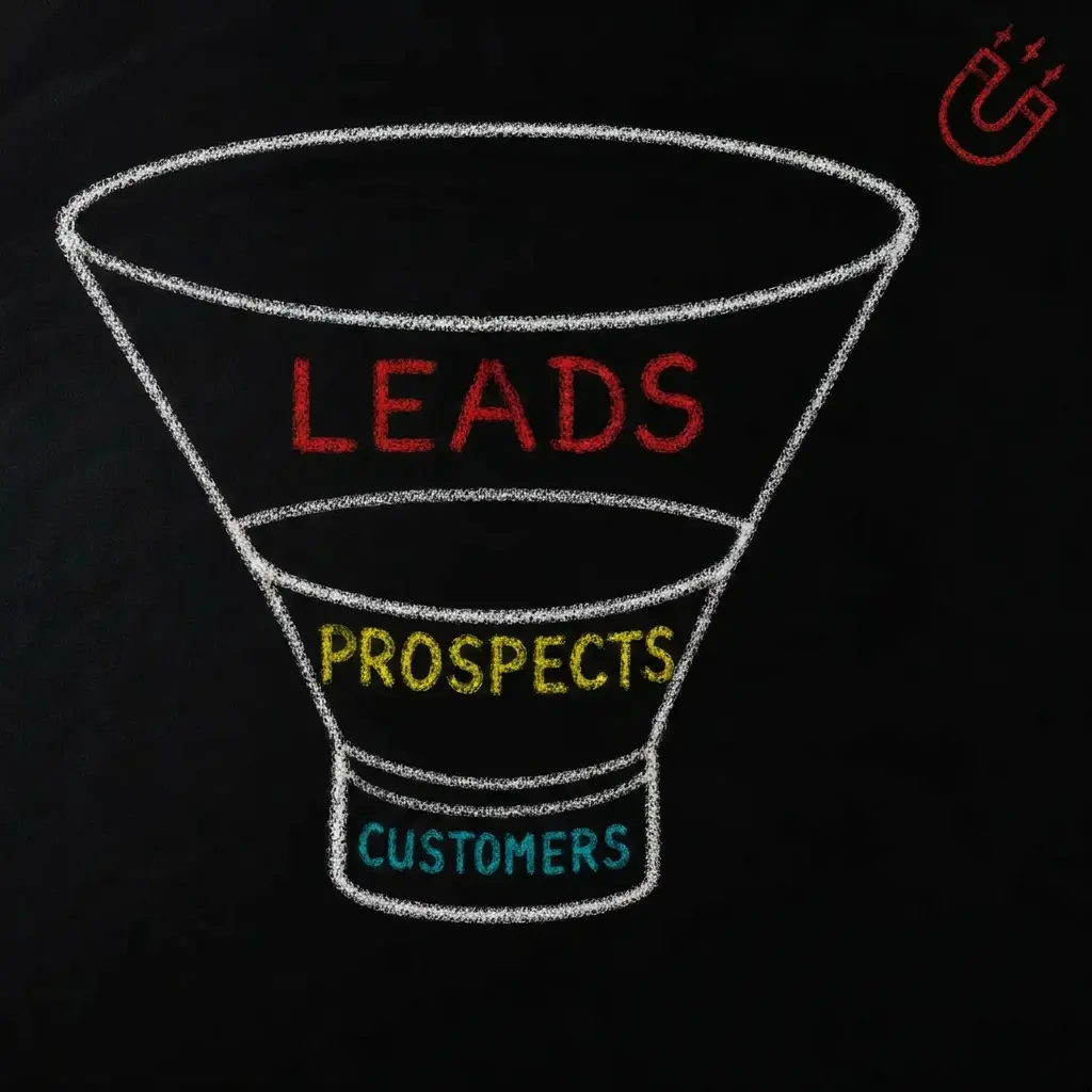 Entonnoir de conversion illustrant le passage des leads aux clients.